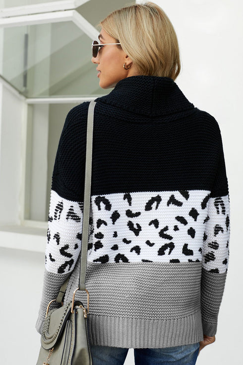 Turtleneck Splicing Chunky Knit Pullover Sweater